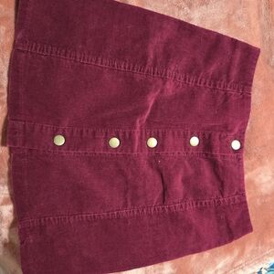 Burgundy Corduroy Skirt with Gold Buttons